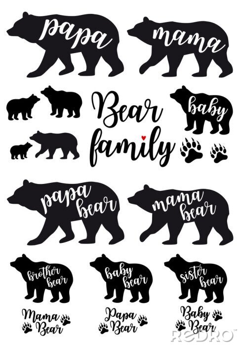 Sticker Schwarz-Weiß-Zeichnungen von Bären mit Beschriftung