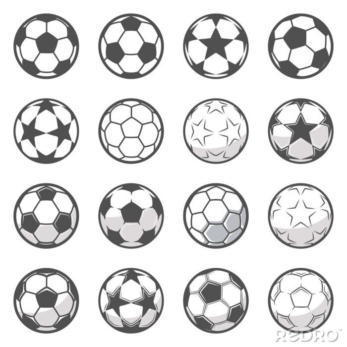 Sticker Schwarz-weiße Bälle mit verschiedenen Mustern
