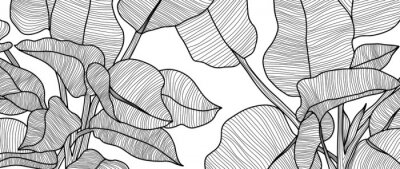 Sticker Schwarz-weiße Blätter von tropischen Pflanzen