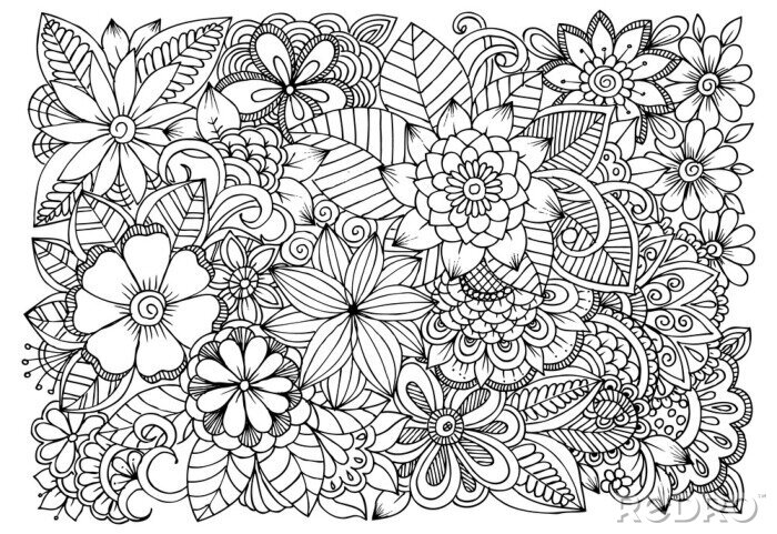 Sticker Schwarz-weiße Blumen mit einem Stift gezeichnet
