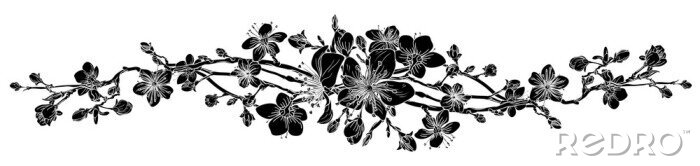 Sticker Schwarz-weiße Blumen rechteckiges Ornament