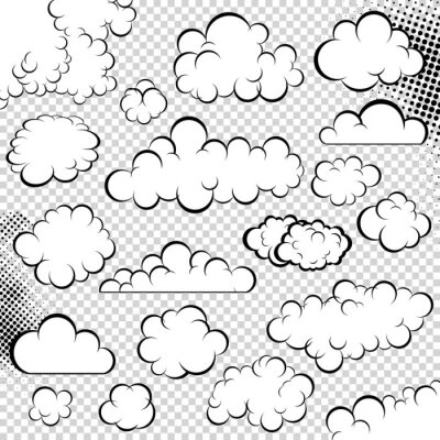 Sticker Schwarz-weiße Comic-Wolken