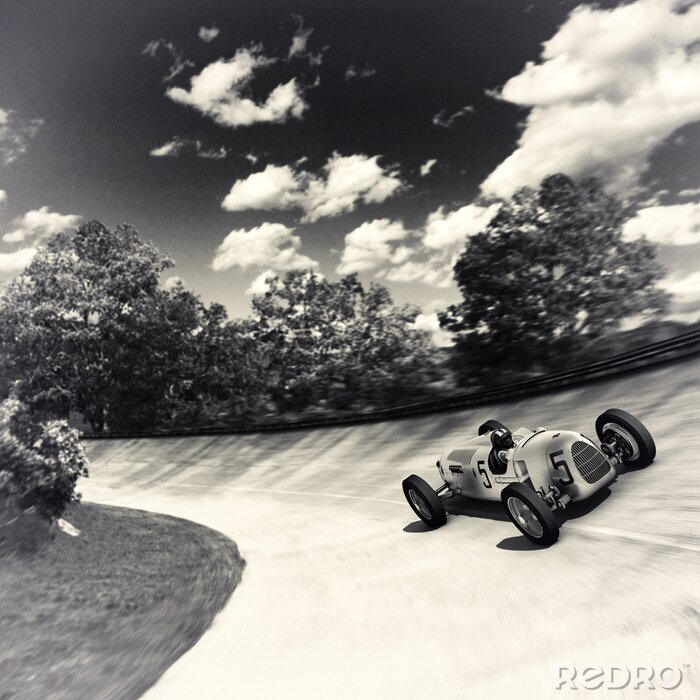 Sticker Schwarz-weiße Fotografie mit Bolid