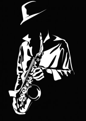 Sticker Schwarz-weiße Grafik, die einen Saxophonisten darstellt