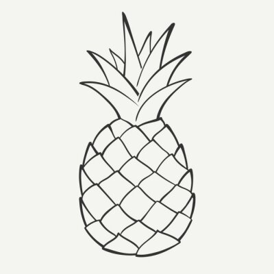 Sticker Schwarz-weiße Grafik mit einzelner Ananas