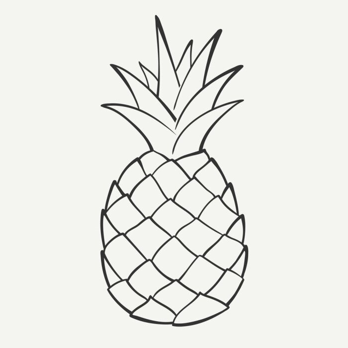 Sticker Schwarz-weiße Grafik mit einzelner Ananas