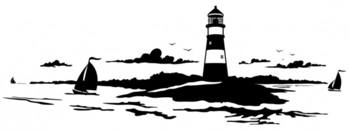 Sticker Schwarz-weiße Grafik mit Leuchtturm