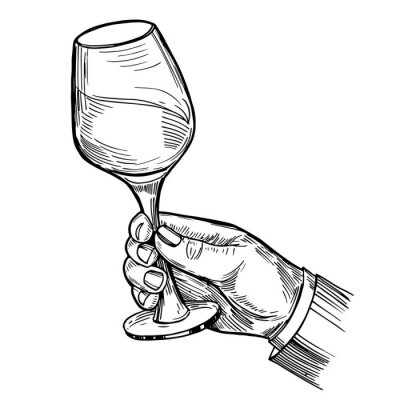 Sticker Schwarz-weiße Grafik Wein im Glas