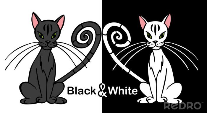 Sticker Schwarz-weiße Katzen mit gewellten Schwanzspitzen