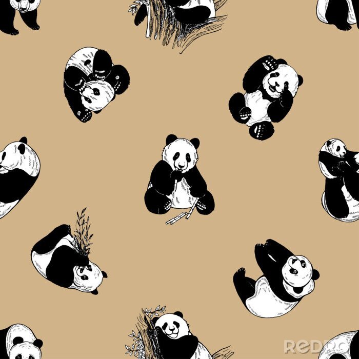 Sticker Schwarz-weiße Teddybären auf beigem Hintergrund