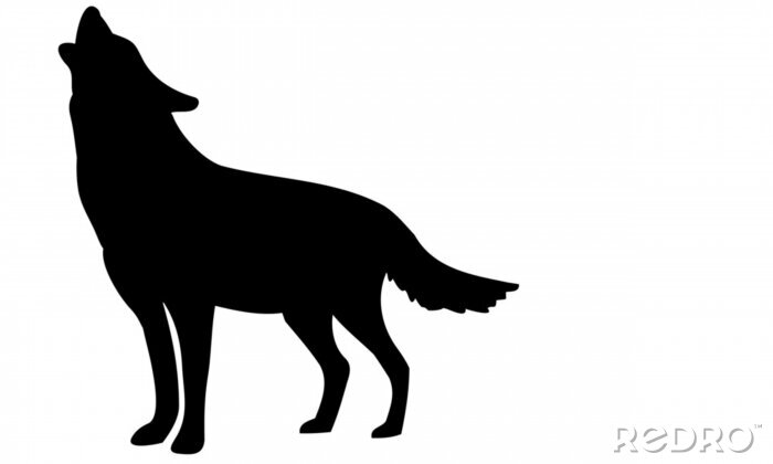Sticker Schwarz-weiße Zeichnung eines heulenden Wolfes