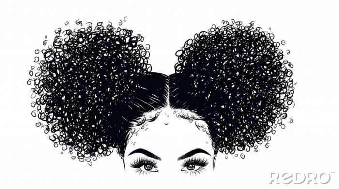 Sticker Schwarz-weiße Zeichnung Mädchen mit lockigem Haar