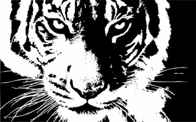 Sticker Schwarz-weiße Zeichnung mit Tigerkopf