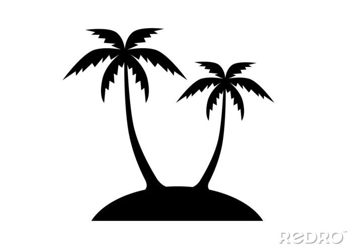 Sticker Schwarz-weiße Zeichnung tropische Insel mit Palme
