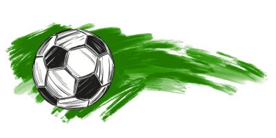 Sticker Schwarz-weißer Fußball auf grünem Hintergrund