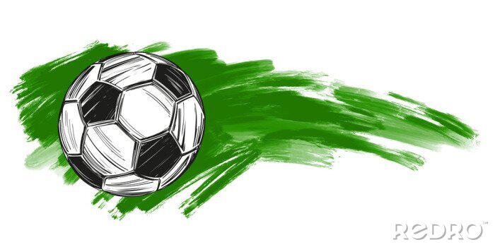 Sticker Schwarz-weißer Fußball auf grünem Hintergrund