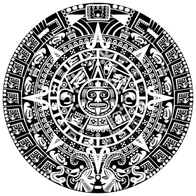 Sticker Schwarz-weißer Maya-Kalender
