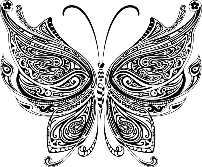 Sticker Schwarz-weißer Zierschmetterling