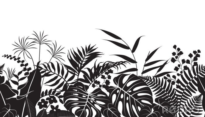 Sticker Schwarz-Weisses Motiv mit Pflanzen