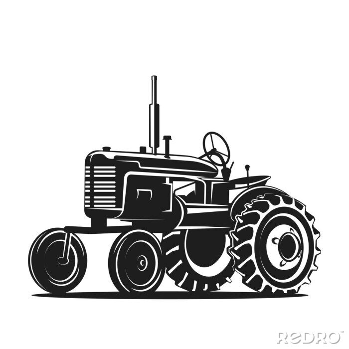 Sticker Schwarze alte Traktor Silhouette auf weißem Hintergrund