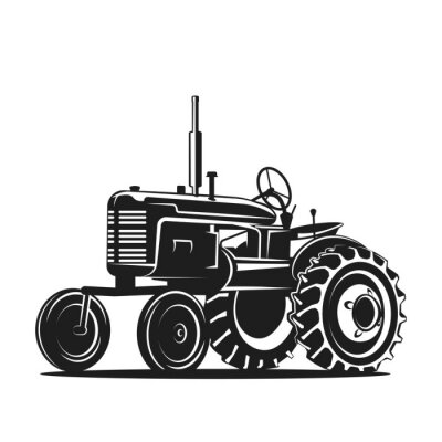 Sticker Schwarze alte Traktor Silhouette auf weißem Hintergrund