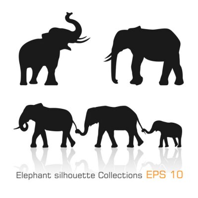 Sticker Schwarze Elefantensilhouetten auf weißem Hintergrund
