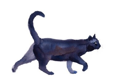 Sticker Schwarze Katze Gehen Aquarell Hand gezeichnet Haustier Porträt Tier Illustration