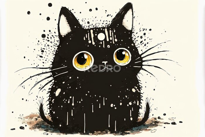 Sticker Schwarze Katze mit großen Augen