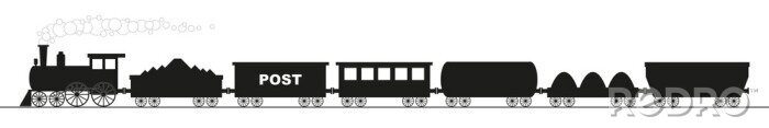 Sticker schwarze Silhouette einer Lokomotive mit sechs verschiedenen Wagen