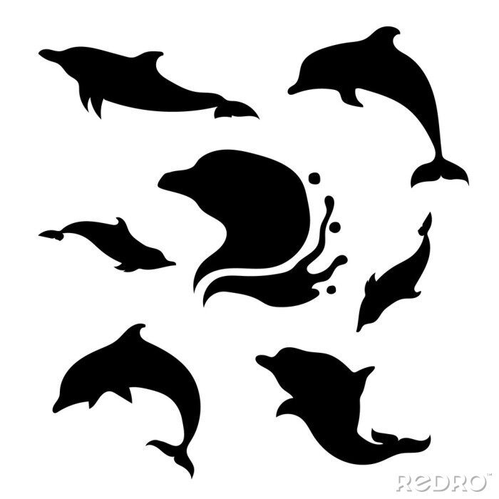 Sticker Schwarze Silhouetten von Delfinen