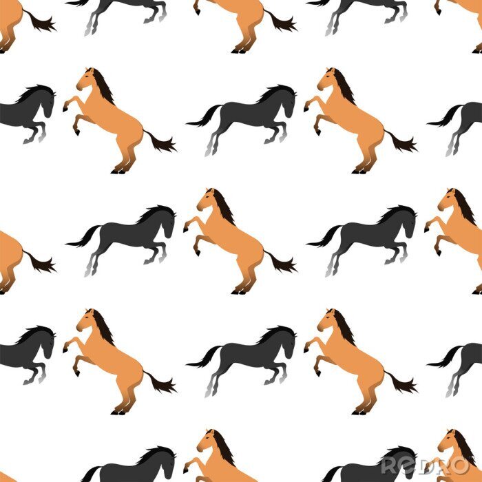 Sticker Schwarze und beige Pferde auf weißem Hintergrund