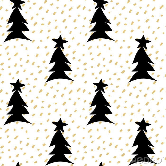 Sticker Schwarze Weihnachtsbäume zwischen goldenem Konfetti