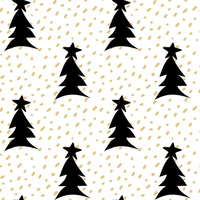 Sticker Schwarze Weihnachtsbäume zwischen goldenem Konfetti