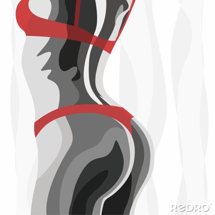 Sticker Schwarze weiße Frau der Illustration mit rotem dessous