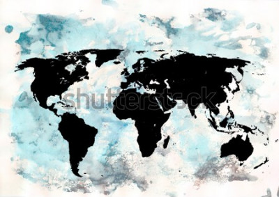 Sticker Schwarze Weltkarte auf abstraktem Hintergrund