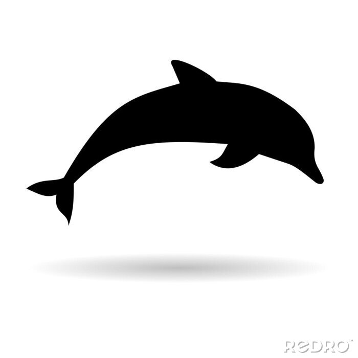 Sticker Schwarzer Delphin auf weißem Hintergrund