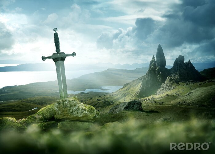 Sticker Schwert im Felsen Fantasy