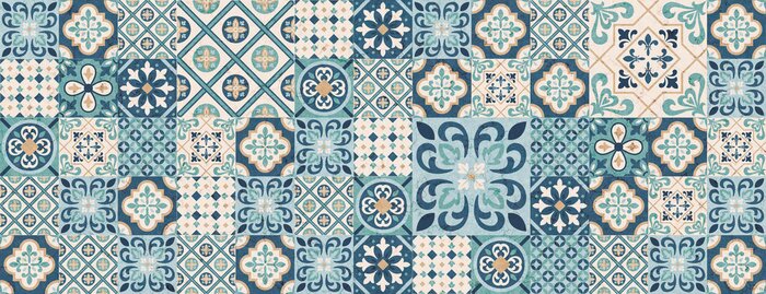 Sticker Seamless colorful patchwork Moroccan tile. motifs Majolica pottery tile. Portuguese and Spain decor wall and floor Ceramic tile Design..