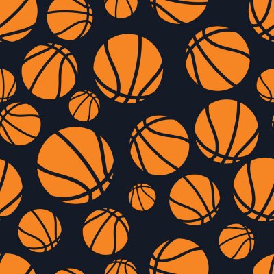 Seamless dark blue and orange basketball balls pattern vector
