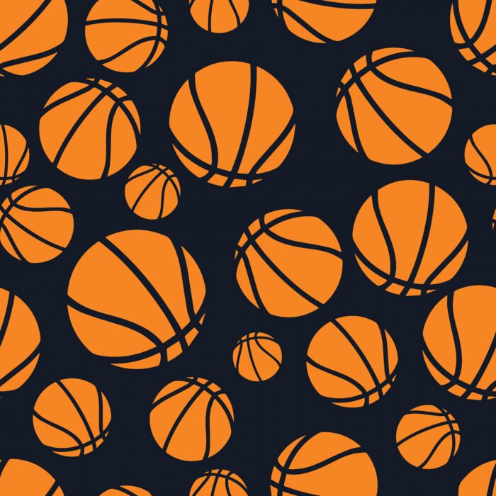 Sticker Seamless dark blue and orange basketball balls pattern vector