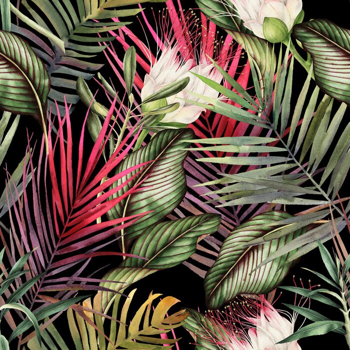 Sticker Seamless floral pattern with tropical flowers