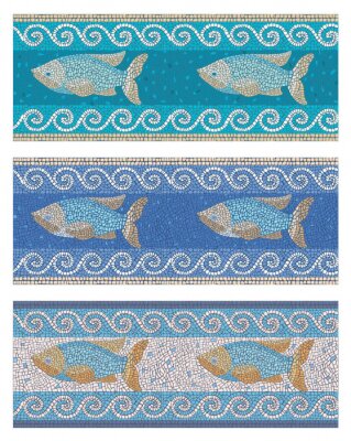 Sticker Seamless mosaic background in ancient style on the marine theme