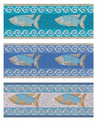 Sticker Seamless mosaic background in ancient style on the marine theme
