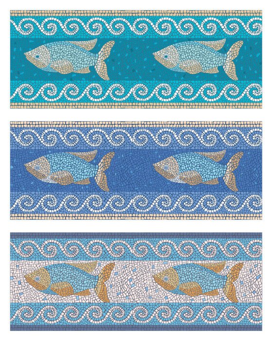 Sticker Seamless mosaic background in ancient style on the marine theme