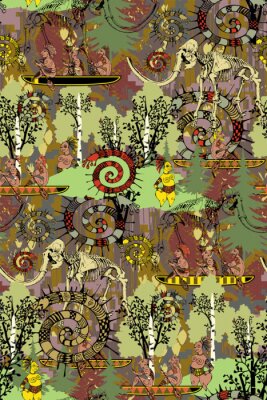 Sticker Seamless pattern inspired by the art of primitive people.  Suitable for fabric, wrapping paper and the like