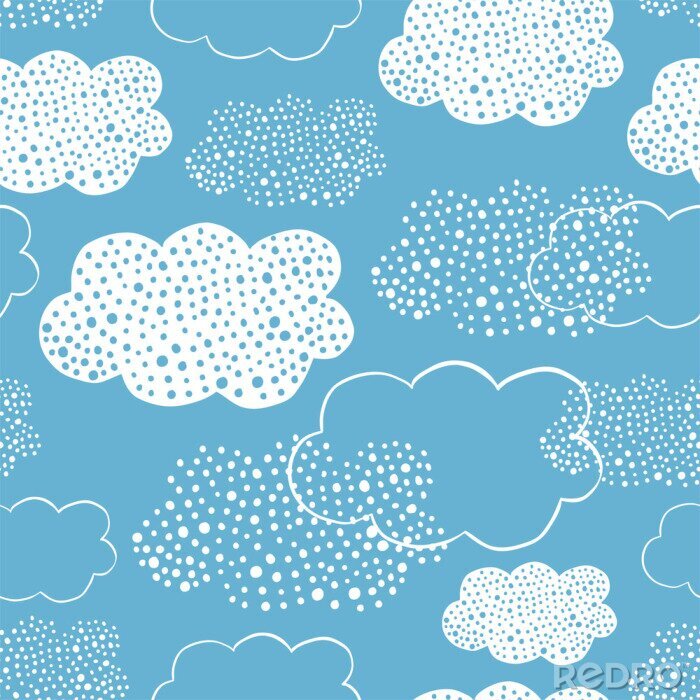 Sticker Seamless pattern of hand drawn doodle clouds