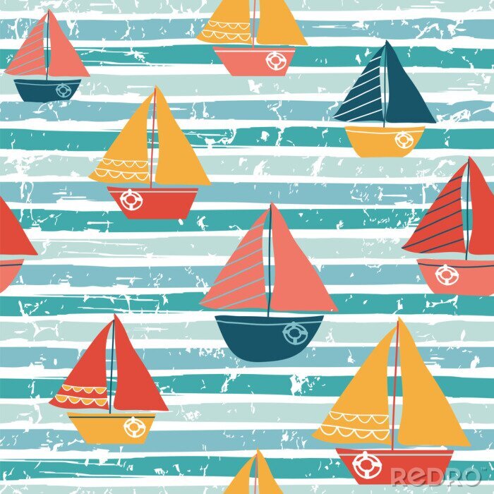 Sticker Seamless pattern with boats. Vector illustration with sailboats