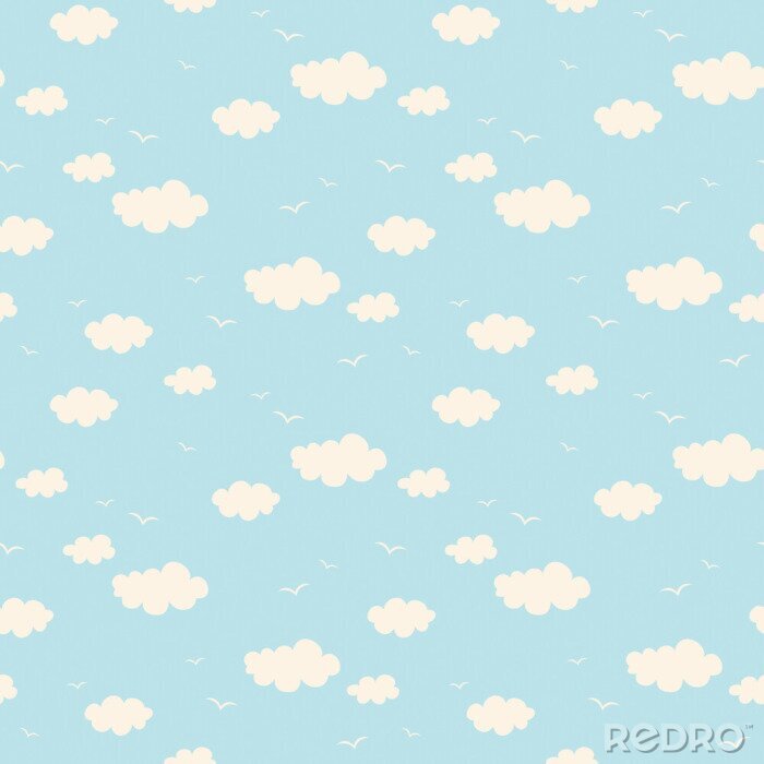 Sticker seamless pattern with clouds and birds