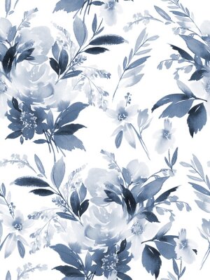 Sticker Seamless summer pattern with watercolor flowers handmade.