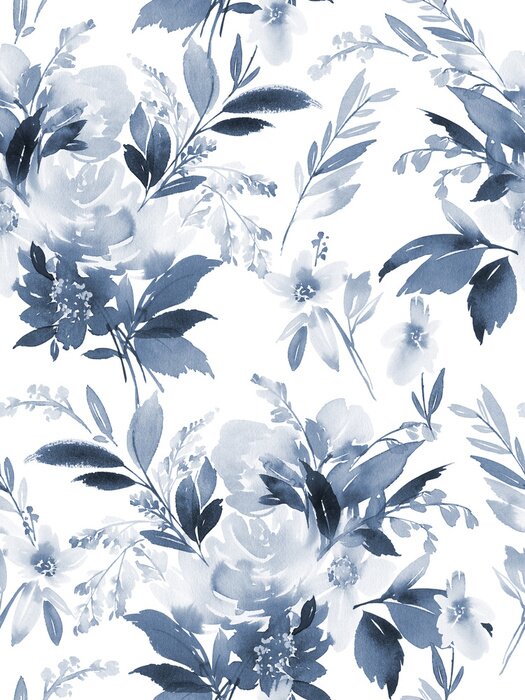 Sticker Seamless summer pattern with watercolor flowers handmade.